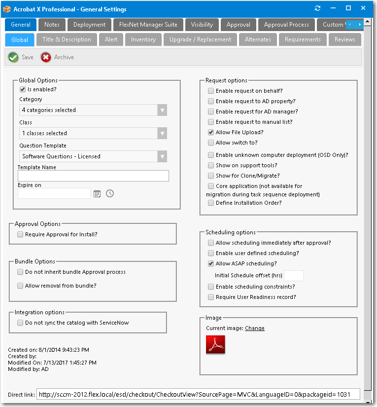 Catalog Item Properties dialog