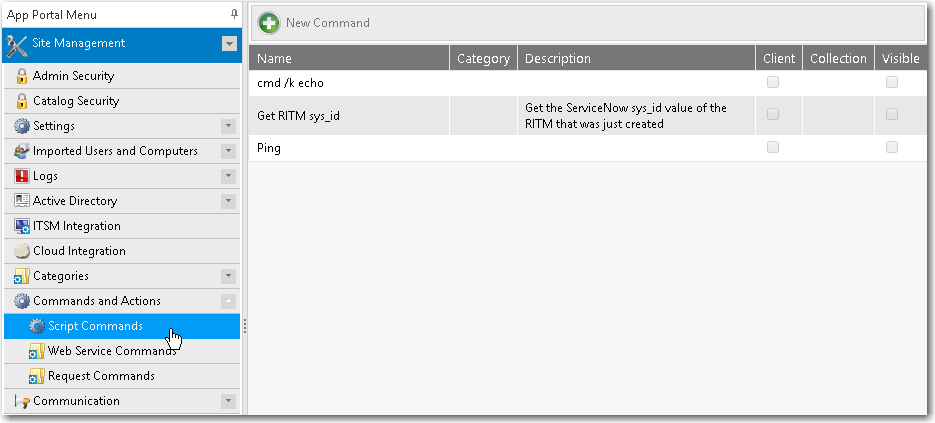 Commands and Actions &gt; Script Commands View