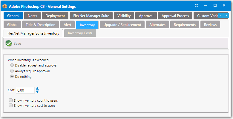 Catalog Item Properties Dialog Box / General &gt; Inventory &gt; FlexNet Manager Suite Inventory